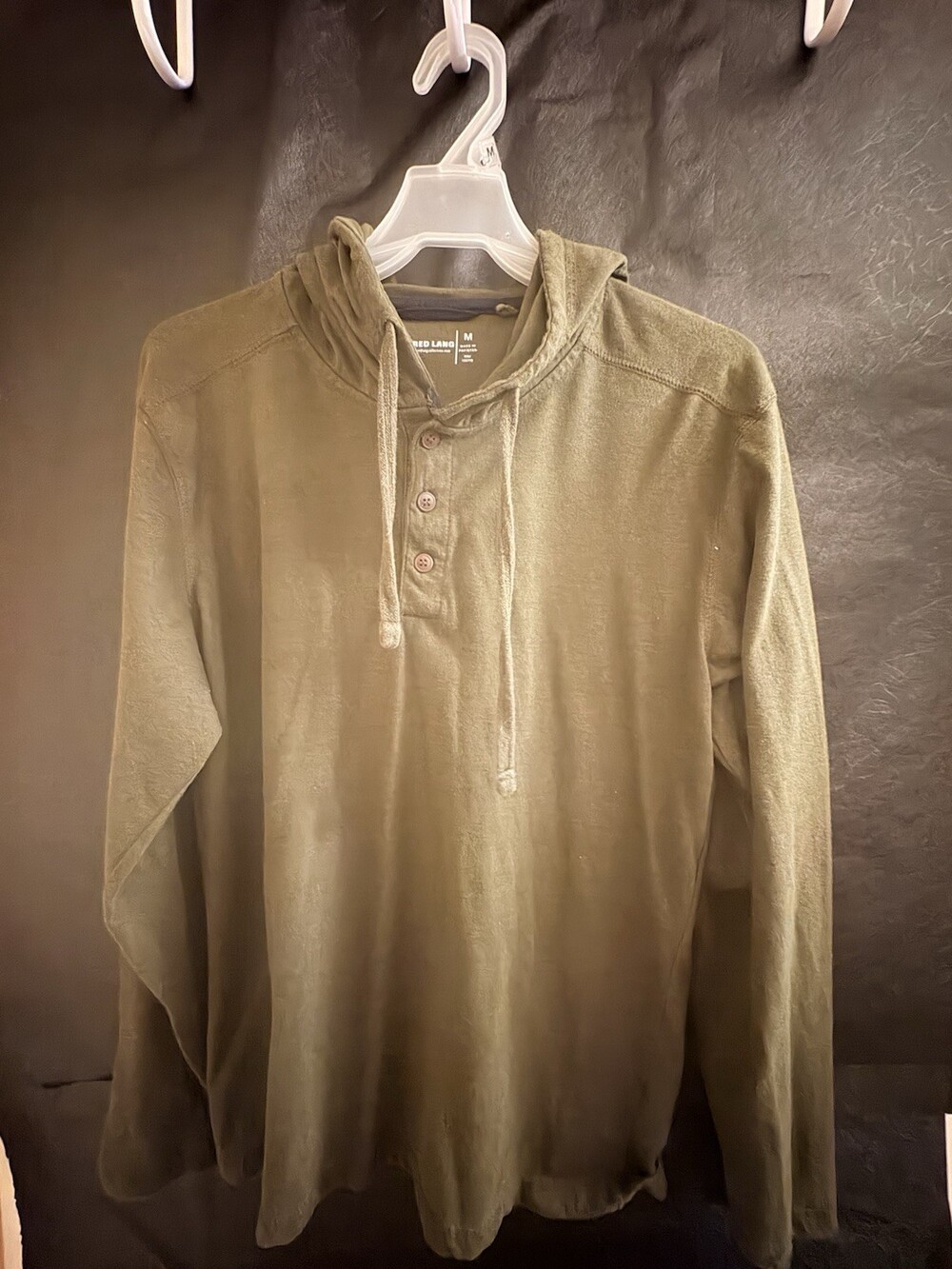 JARED LANG Knit Henley Hoodie Fern Green size M